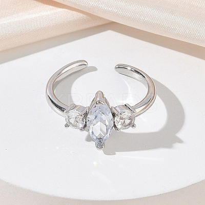 Brass Micro Pave Cubic Zirconia Cuff Open Rings for Women RJEW-L343-14P-04-1