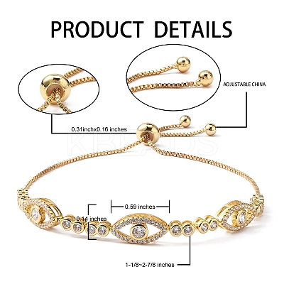 Horse Eye Cubic Zirconia Slider Bracelet BJEW-SZ0002-08D-1