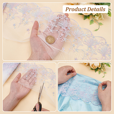 5 Yards Polyester Embroidery Shell Lace Ribbon OCOR-BC0006-66B-1