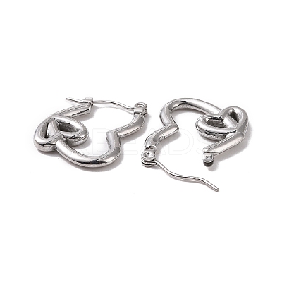 Non-Tarnish Valentine's Day 304 Stainless Steel Double Heart Hoop Earrings for Women EJEW-G326-06P-1