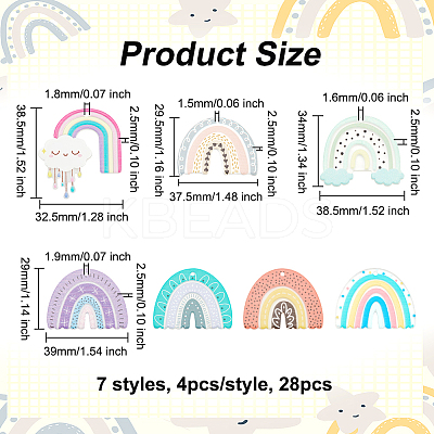 28Pcs 7 Styles Printed Transparent & Opaque Resin Pendants RESI-OC0001-64-1
