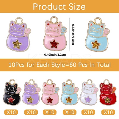 60Pcs 6 Colors Alloy Enamel Pendants ENAM-SZ0004-05-1