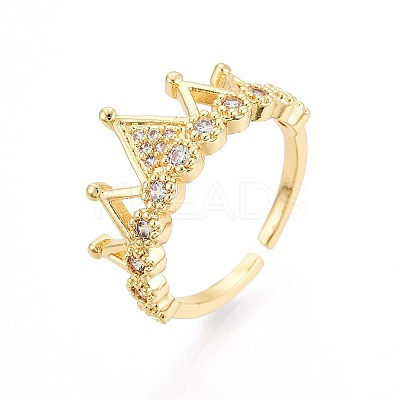 Brass Micro Pave Cubic Zirconia Cuff Rings for Women KK-T071-70G-1