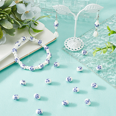60Pcs Glazed Porcelain Beads PORC-SC0001-29B-1
