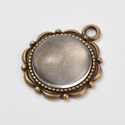 Flower Alloy Pendant Cabochon Settings and Half Round/Dome Clear Glass Cabochons DIY-X0221-AB-FF-1