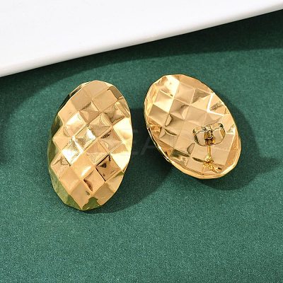 304 Stainless Steel Oval with Rhombus Stud Earrings EJEW-I320-21G-01-1
