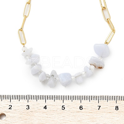 Natural Blue Lace Agate Chip Beaded Necklaces NJEW-C070-04G-03-1