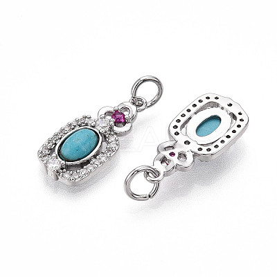 Synthetic Turquoise Rectangle with Flower Pendants KK-N258-16P-1