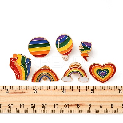 7Pcs 7 Styles Pride Rainbow Theme Enamel Pins JEWB-FP0001-05-1
