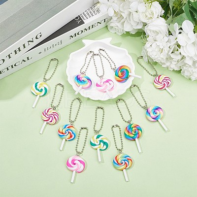 12Pcs 6 Colors Handmade Polymer Clay  Lollipop Pendant Decoration HJEW-CP0001-14-1