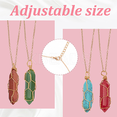 12Pcs 12 Style Natural & Synthetic Mixed Gemstone Bullet Pendant Necklaces Set NJEW-AN0001-02-1