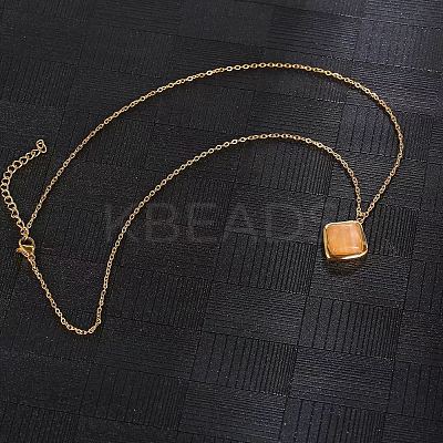 Natural Rose Quartz Rhombus Pendant Necklace with Brass Chains LS-VW7781-1-1