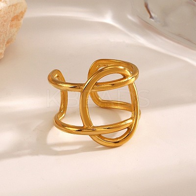 304 Stainless Steel Hollow Oval Open Cuff Rings LS-RJEW-M072-03G-1