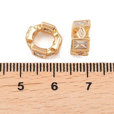 Brass Micro Pave Clear Cubic Zirconia Rondelle European Beads KK-L261-04G-1