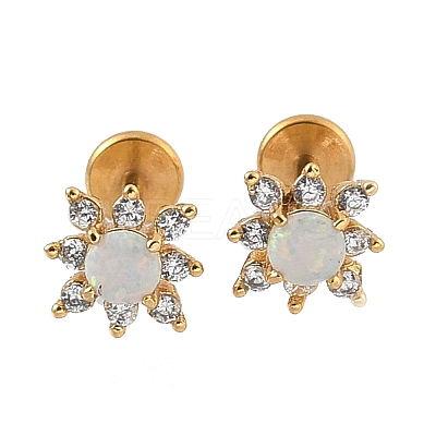 304 Stainless Steel Synthetic Opal Stud Earrings EJEW-B143-01G-07-1