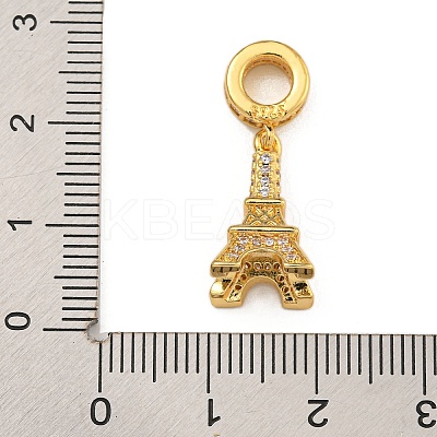 Rack Plating Brass Clear Cubic Zirconia European Dangle Charms KK-U035-25G-1
