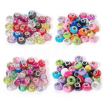 120Pcs 4 Styles Transparent & Opaque Large Hole Acrylic European Beads PACR-TA0001-14-1