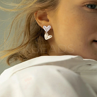 1Pair Two Tone Heart Metal Dangle Stud Earrings for Women EJEW-LP0008-042-1