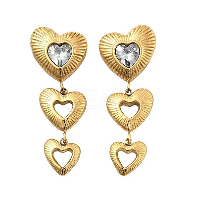 Heart 304 Stainless Steel Clear Cubic Zirconia  Dangle Stud Earrings EJEW-D319-17G-1