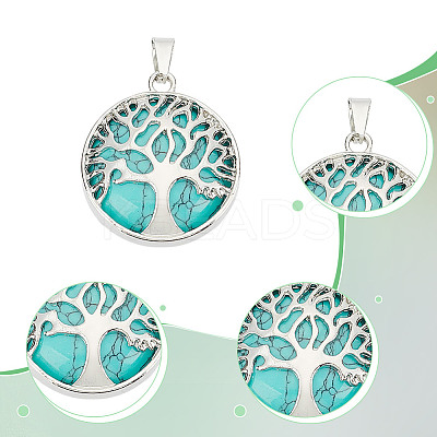 10Pcs Synthetic Turquoise Flat Round Pendants G-AR0006-25A-1