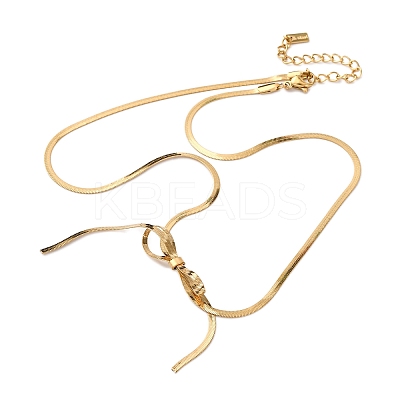 304 Stainless Steel Bowknot Pendant Necklaces for Women NJEW-K255-49G-1