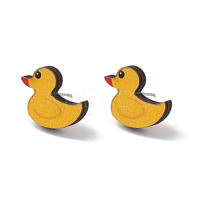 Natural Wood Stud Earrings EJEW-C013-01A-1
