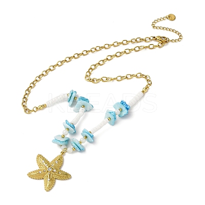 Starfish 304 Stainless Steel Pendant Necklaces NJEW-L465-05G-1