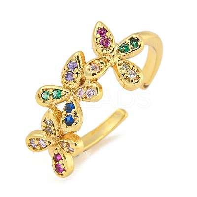 Flower Rack Plating Brass Micro Pave Cubic Zirconia Open Cuff Rings for Women RJEW-N047-01G-01-RS-1