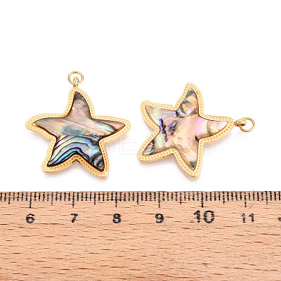 304 Stainless Steel Pave Natural Paua Shell Pendants STAS-N115-22B-G-1