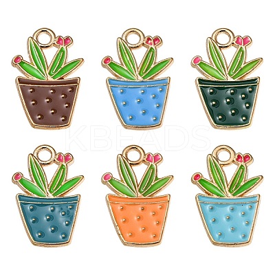 6Pcs 6 Colors Alloy Enamel Pendants ENAM-YW0002-47-1