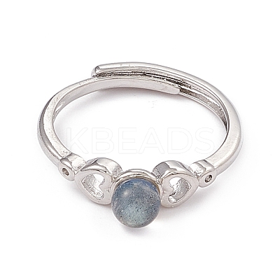 Heart Natural Labradorite Adjustable Rings RJEW-G273-13P-01-1