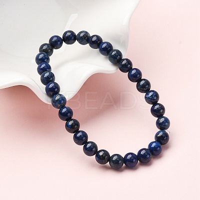 Natural Lapis Lazuli Round Beaded Stretch Bracelets BJEW-F202-04-1