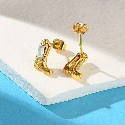 Brass Micro Pave Cubic Zirconia Stud Earrings For Women EJEW-B111-01G-01-1