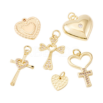 6Pcs 6 Styles Brass Micro Pave Cubic Zirconia Pendants KK-TA0002-36-1