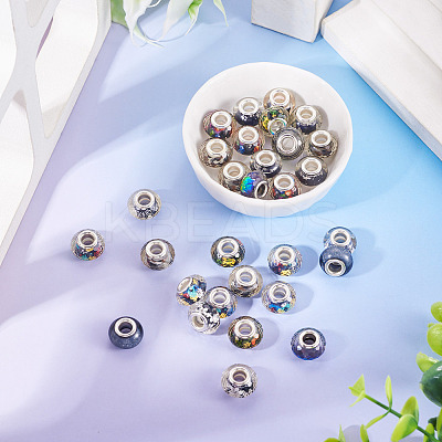 30Pcs Printed Transparent Resin European Beads RESI-TADJ0001-03A-1