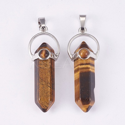 Natural Tiger Eye Double Terminated Pointed Pendants G-P373-B03-1