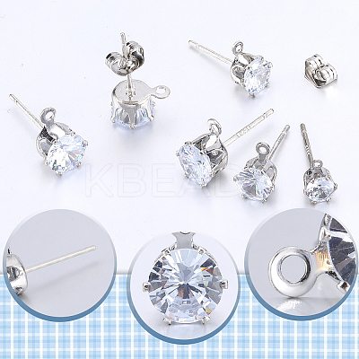 60Pcs 3 Size Clear Cubic Zirconia Stud Earring Findings STER-SP0001-01-1