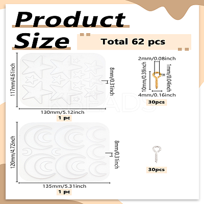 2Pcs 2 Styles DIY Silicone Star Moon Molds Pendants Making Kits DIY-LP0004-53-1
