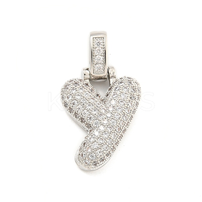 Brass Micro Pave Clear Cubic Zirconia Pendants KK-B099-01P-Y-1