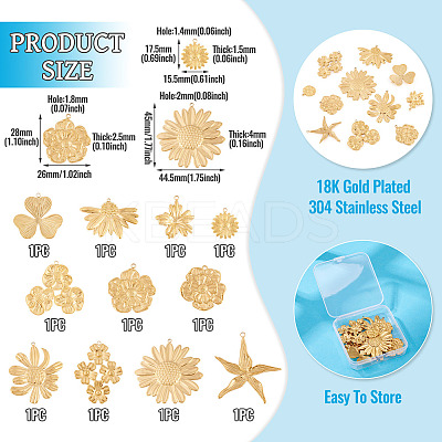 11Pcs 11 Styles 304 Stainless Steel Pendants STAS-TA0003-22-1