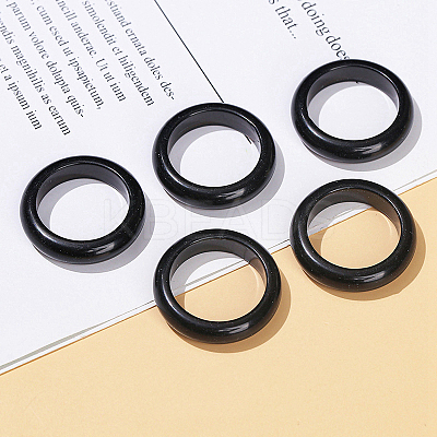 Natural Obsidian Plain Band Finger Rings PW-WG26698-01-1