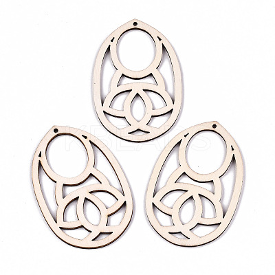 Undyed Natural Hollow Wooden Big Pendants WOOD-N007-059-1