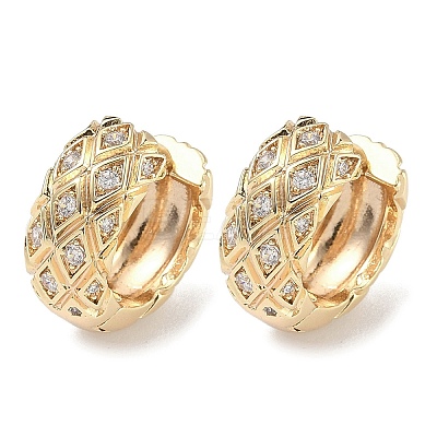 Brass Clear Cubic Zirconia Rhombus Hoop Earrings EJEW-D320-04G-1