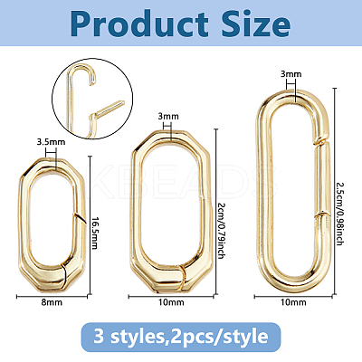6Pcs 3 Styles Brass Spring Gate Rings KK-DC0004-94-1