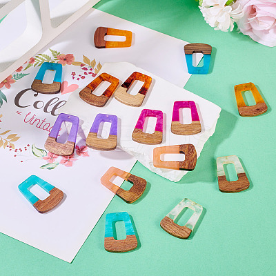 16Pcs 8 Colors Resin & Wood Pendants RESI-TA0003-72-1