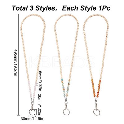 3Pcs 3 Style Natural Rose Quartz/Flower Amazonite/Red Aventurine & Wood Beaded Name Card Holder HJEW-SC0001-27-1