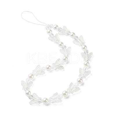 Acrylic Butterfly Pearl Beaded Mobile Straps HJEW-YW0001-01-1