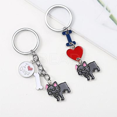 WEWAYSMILE 2 pcs Dog Keychain Car Keychain Pet Pendant Key-Ring Lovely Dog Key-ring Portable Metal Keychain Gift for Pet Lover Birthday Puppy Theme Party Supplies (Black Bulldog) JX793A-1