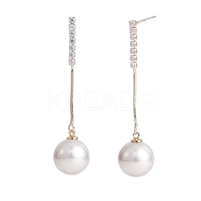Clear Cubic Zirconia Tassel with Imitation Pearl Dangle Stud Earrings JE1050A-1