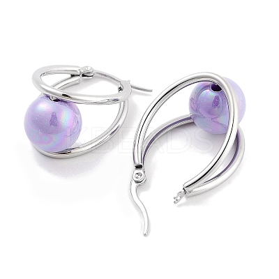 304 Stainless Steel & Plastic Imitation Pearl Oval with Ball Hoop Earrings for Women EJEW-C096-13P-02-1